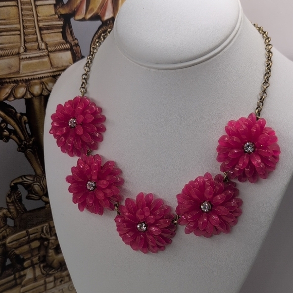 J. Crew Pink Dahlia Floral 3D Statement Necklace - Picture 1 of 7
